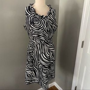 Kate Spade Black White Swirl Zebra Print Dress Ruffle Collar Size 10